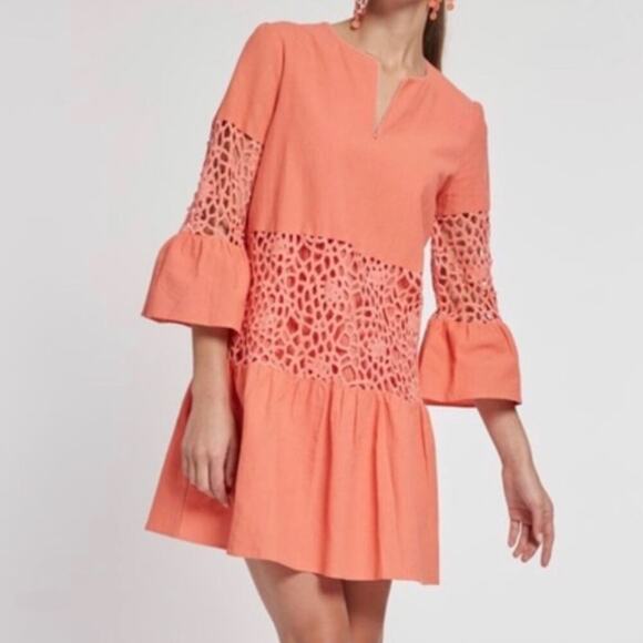 Tyler Boe Izzy Bell Sleeve Dark Coral Mini Dress - Picture 1 of 8